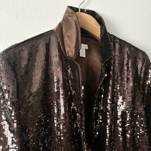 Chico's Size 3 Shining Tux Sheron Jacket Women's Size XL Brown Sequin & Satin - Picture 4 of 12